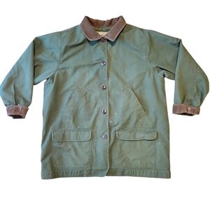 L.L. Bean Green Barn Coat With Brown Corduroy Trim